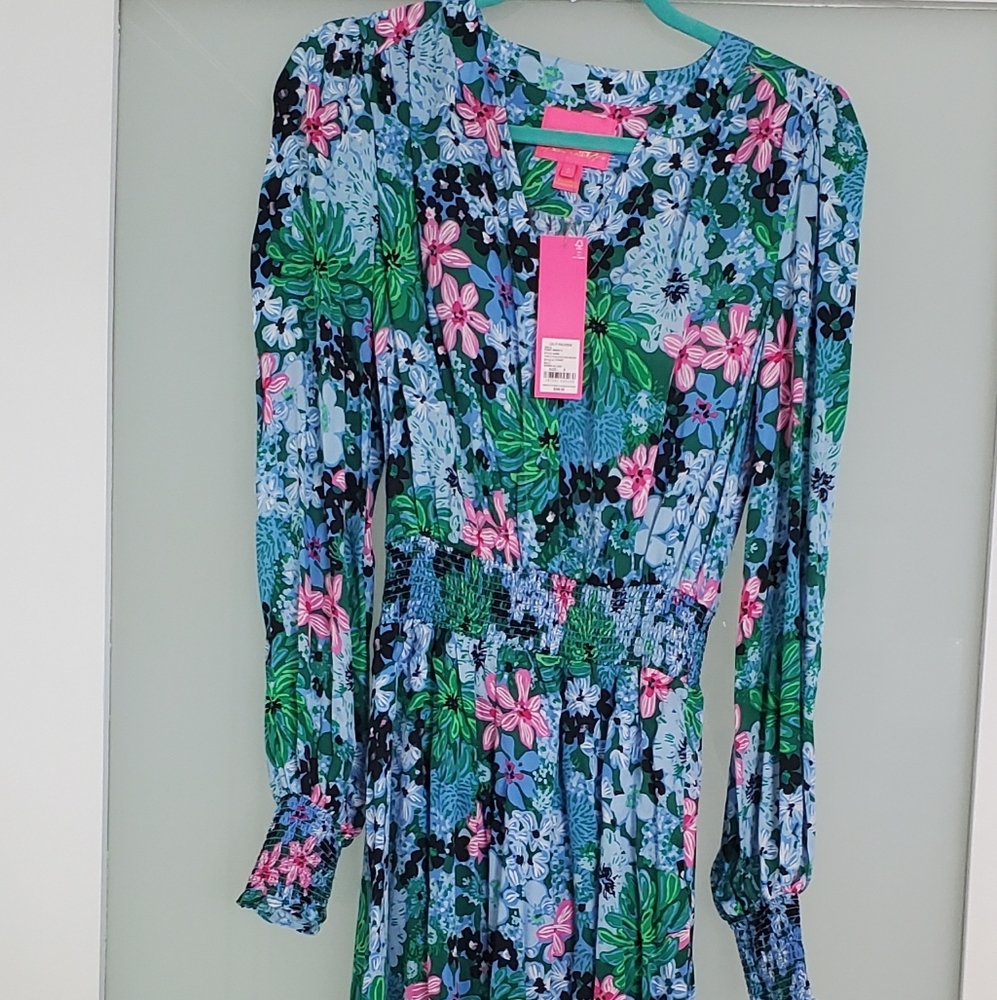 Beautiful Lilly Pulitzer Blue and Green Floral  Dress Size 0/2